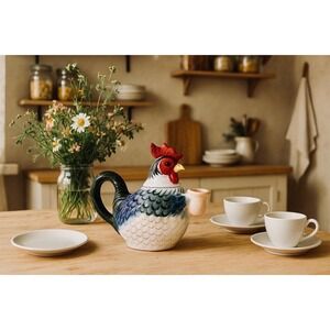 Vintage Rooster Teapot: Hand-Painted Mid-Century Japanese Ceramic